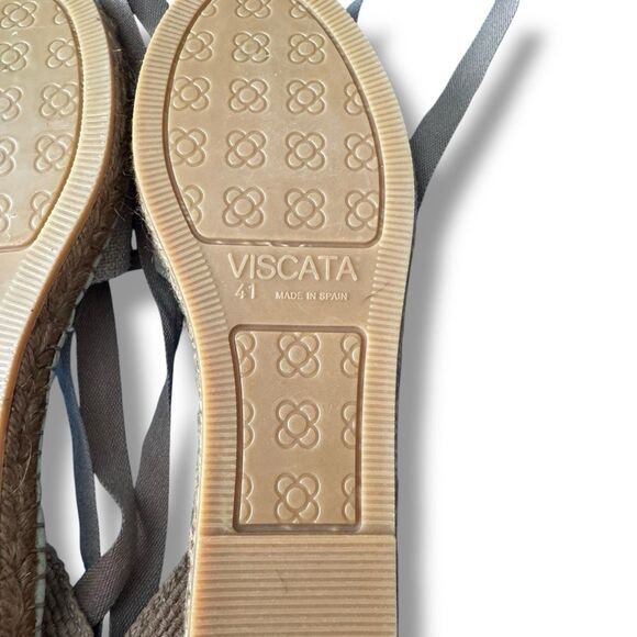 Viscata Candell Beige Linen Espadrille Flats Lace Up Size 41 US 10 - Picture 7 of 11